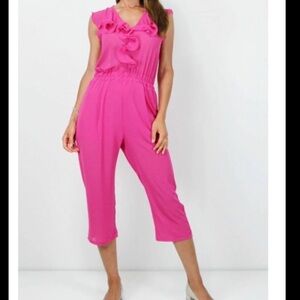 🆕 Accento NWT Italian Boutique Pink Jumpsuit - Size Large, Barbiecore